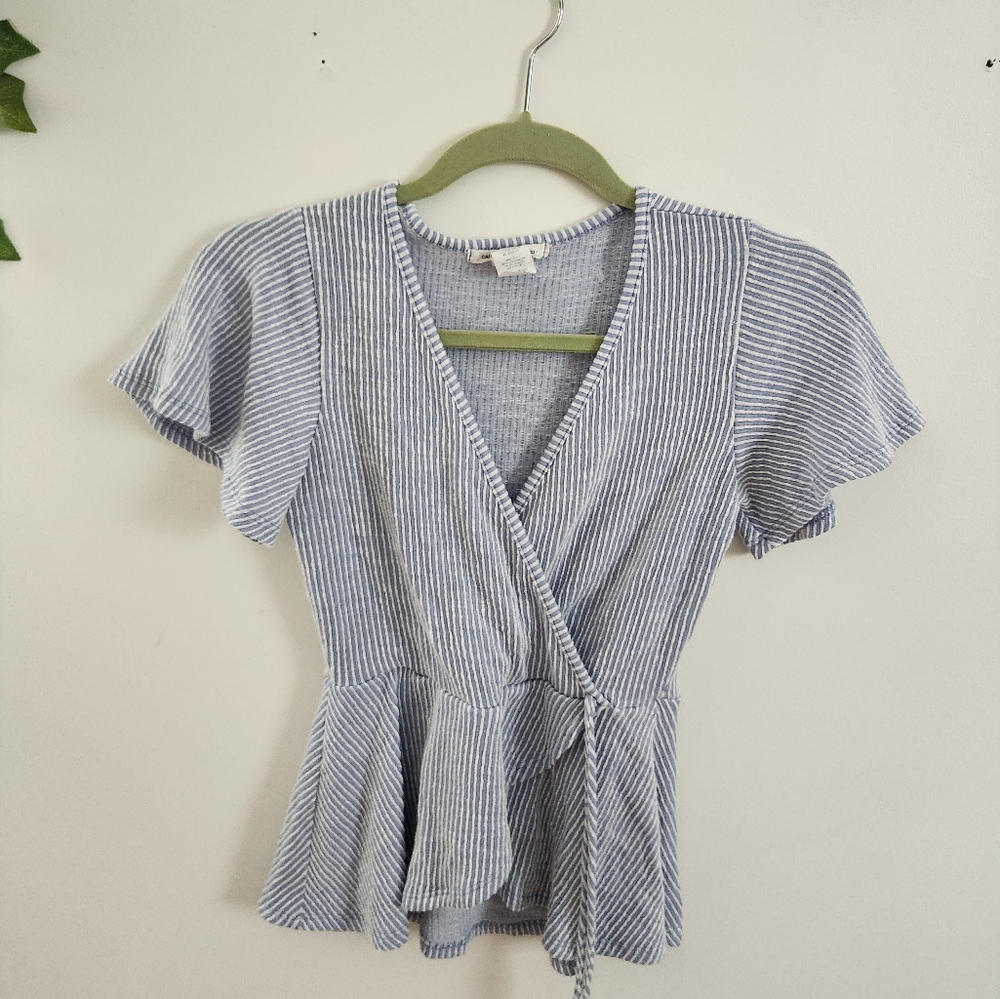 Cap Sleeve Faux Wrap Peplum Top